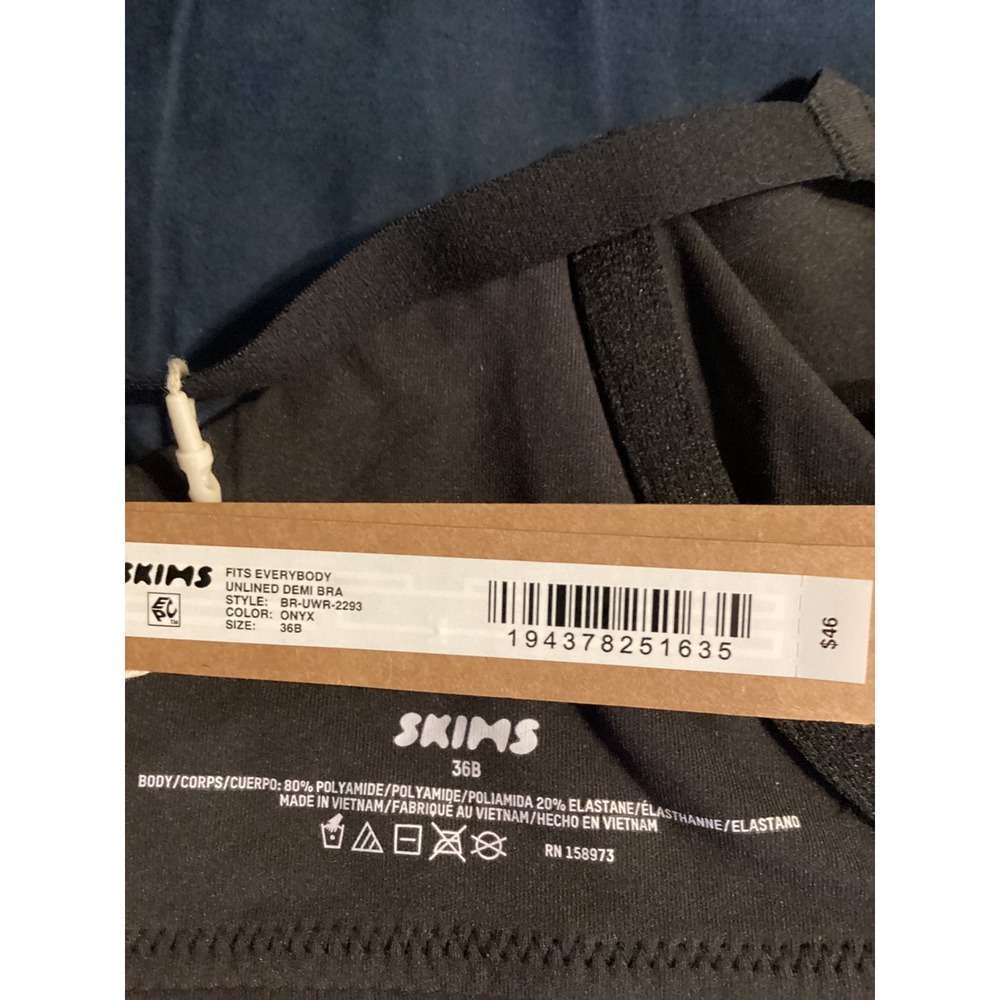 SKIMS Fits Everybody Unlined Demi Bra Onyx Black 36B NWT - Picture 4 of 4